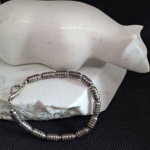 VINTAGE Artisan Silver-Tone Ribbed Bead Bracelet 8"
